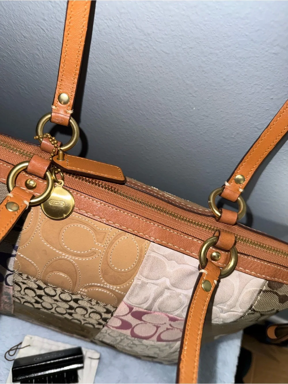 Pink coach patchwork tote